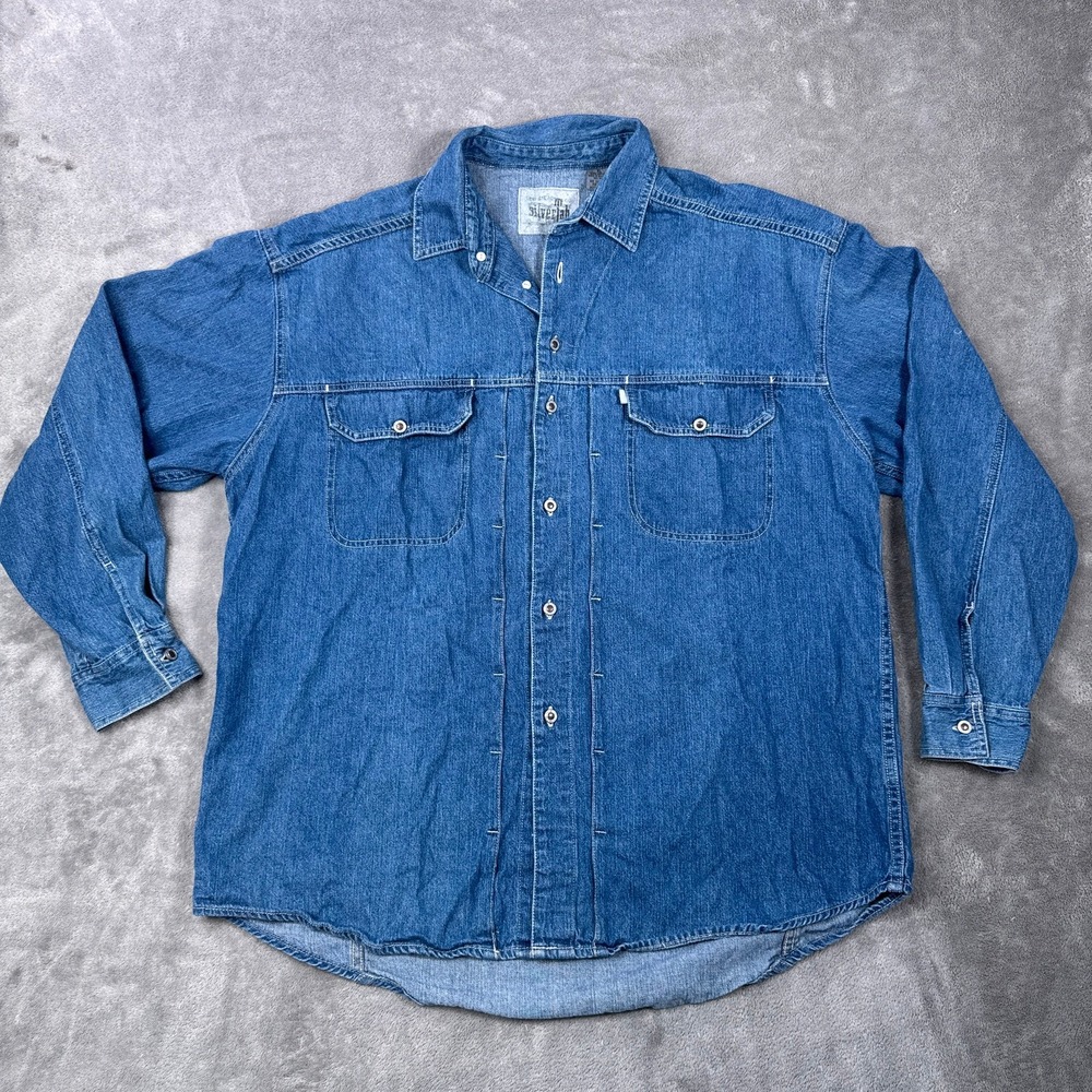 Levi Strauss SilverTab Denim Shirt Men XL Blue Long Sleeve Button Up 1239